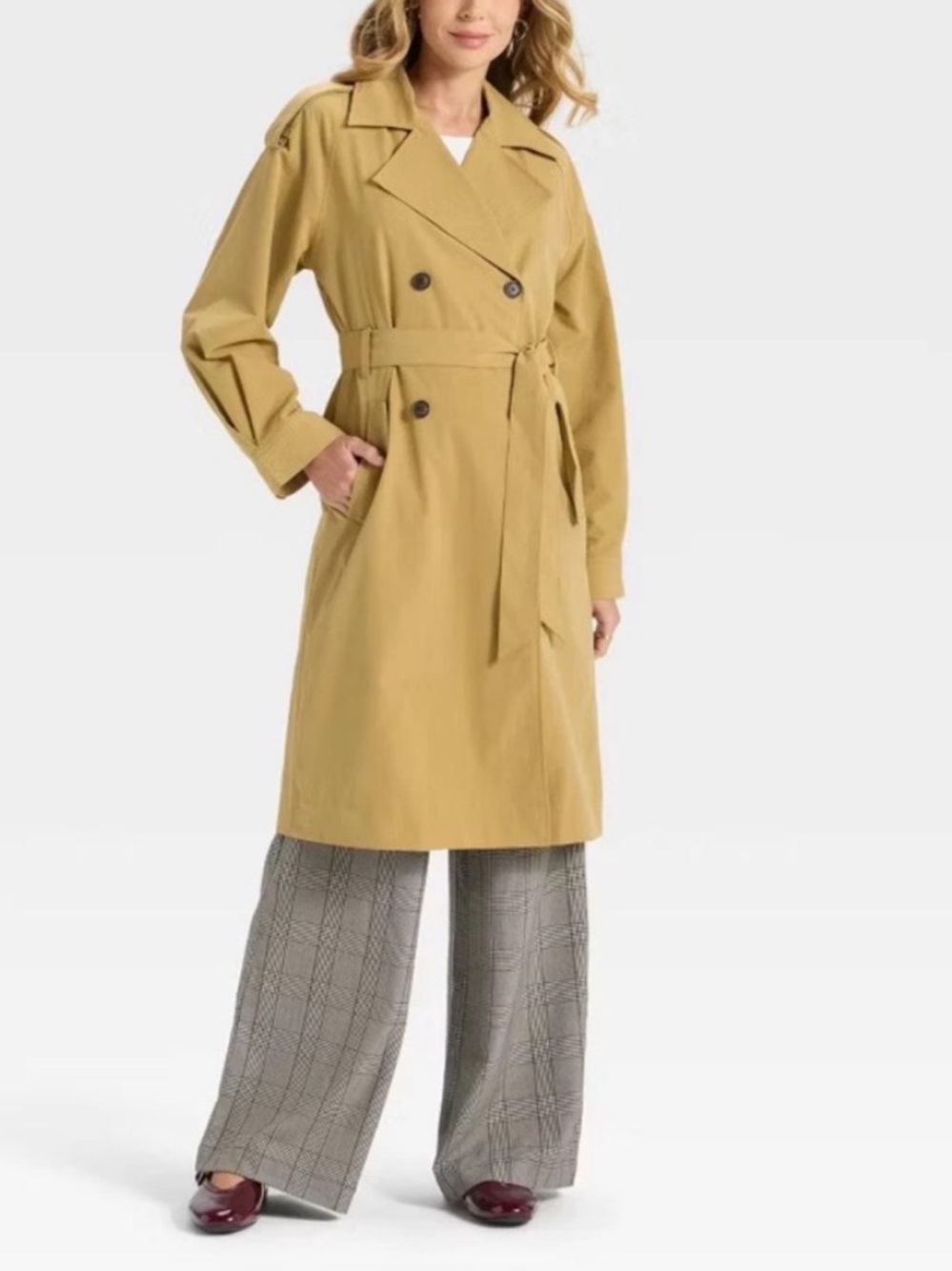 NEW Womens Plus Size 3X Long Trench Coat Tan Rain Wind Jacket Lightweight Duster
